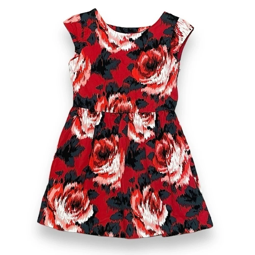 Gap kids girls red rose floral dress fit and flare watercolor print short sleeve